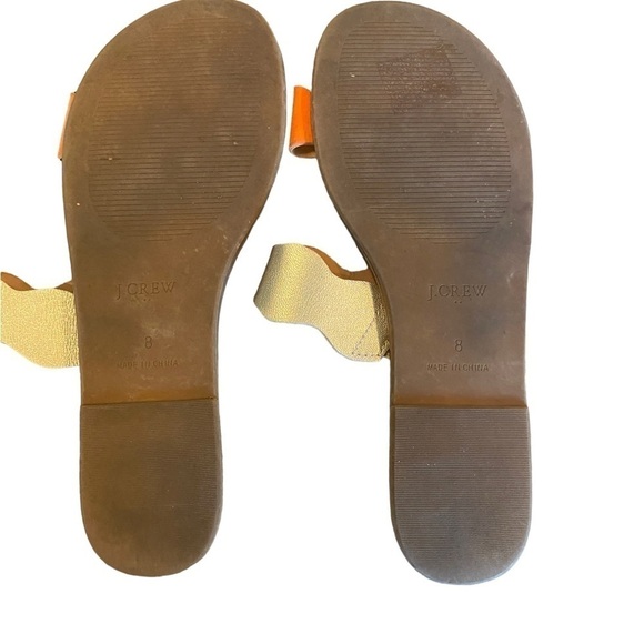 J.Crew Scalloped gold Metallic and orange Leather Sandals slides - Picture 9 of 10